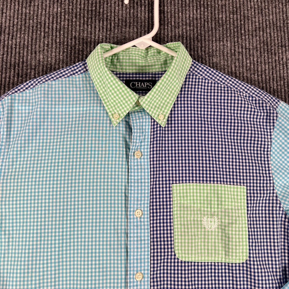 Chaps Shirt Mens Large Blue Green Check Long Sleeve Button Down Casual Comfort‎